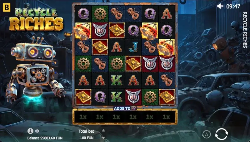 Recycle Riches game screen with Scatter symbols landing to trigger Free Spins