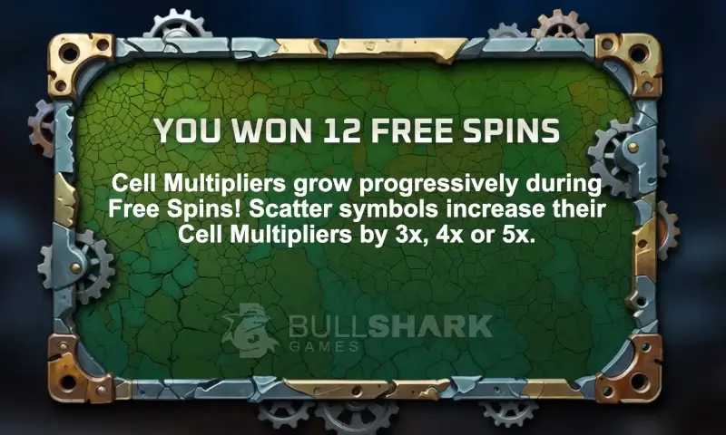 Recycle Riches message screen showing 12 Free Spins won in the Max Free Spins feature